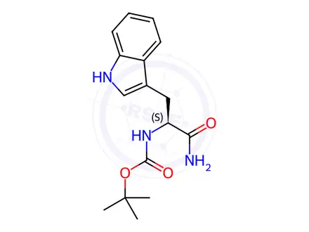 Chemical structure of (S)-tert-Butyl (1-amino-3-(1H-indol-3-yl)-1-oxopropan-2-yl)carbamate