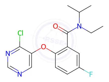 Chemical structure of 2-((4-Chloropyrimidin-5-yl)oxy)-N-ethyl-5-fluoro-N-isopropylbenzamide