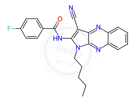 Chemical structure of Benzamide, N-(3-cyano-1-pentyl-1H-pyrrolo[2,3-b]quinoxalin-2-yl)-4-fluoro-