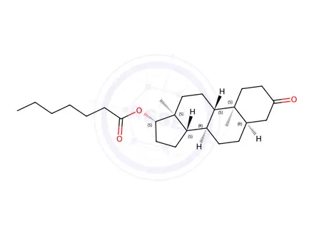 Chemical structure of (5R,8R,9S,10S,13S,14S,17S)-10,13-Dimethyl-3-oxohexadecahydro-1H-cyclopenta[a]phenanthren-17-yl heptanoate