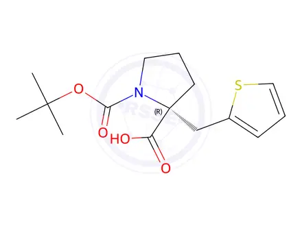 Chemical structure of (R)-1-(tert-butoxycarbonyl)-2-(thiophen-2-ylmethyl)pyrrolidine-2-carboxylic acid