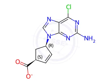 Chemical structure of rel-(1R,4S)-4-(2-Amino-6-chloro-9H-purin-9-yl)-2-cyclopentene-1-carboxylic Acid