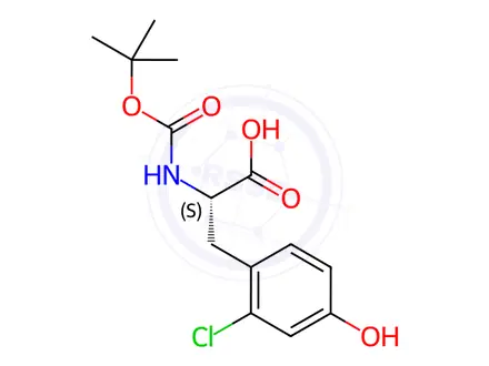 Chemical structure of (2S)-3-(2-chloro-4-hydroxyphenyl)-2-[(2-methylpropan-2-yl)oxycarbonylamino]propanoic acid