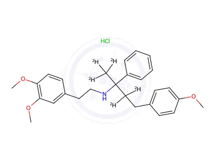 Chemical structure of N-(3,4-Dimethoxyphenethyl)-4-(4-methoxyphenyl)-2-phenylbutan-2-amine-d5 Hydrochloride
