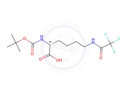 Chemical structure of N2-(tert-butoxycarbonyl)-N6-(2,2,2-trifluoroacetyl)-D-lysine