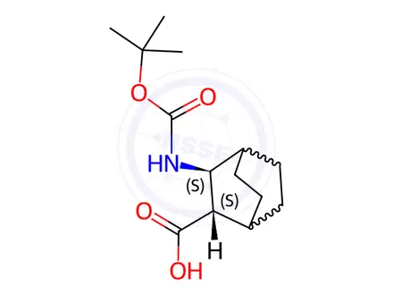 Chemical structure of (2S,3S)-3-{[(tert-butoxy)carbonyl]amino}bicyclo[2.2.2]octane-2-carboxylic acid
