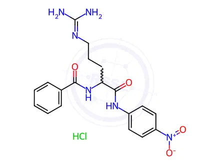 Chemical structure of N-(5-Guanidino-1-((4-nitrophenyl)amino)-1-oxopentan-2-yl)benzamide Hydrochloride