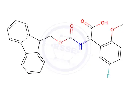 Chemical structure of (S)-2-((((9H-Fluoren-9-yl)methoxy)carbonyl)amino)-2-(5-fluoro-2-methoxyphenyl)acetic acid