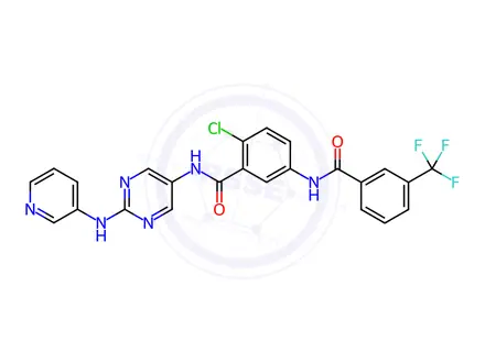 Chemical structure of 2-Chloro-N-(2-(pyridin-3-ylamino)pyrimidin-5-yl)-5-(3-(trifluoromethyl)benzamido)benzamide
