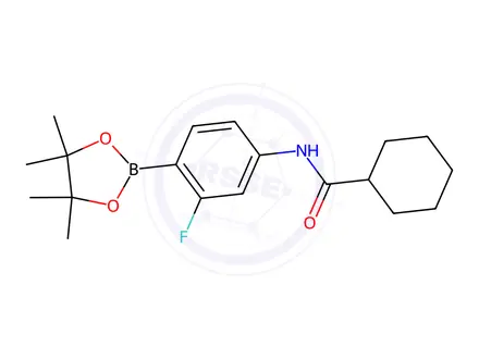 Chemical structure of N-(3-Fluoro-4-(4,4,5,5-tetramethyl-1,3,2-dioxaborolan-2-yl)phenyl)cyclohexanecarboxamide