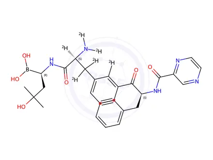 Chemical structure of N-(2-Pyrazinylcarbonyl)-L-phenylalanyl-N-[(1R)-1-borono-3-hydroxy-3-methylbutyl]-L-phenylalaninamide-d6