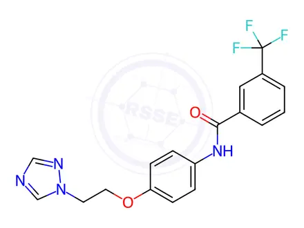Chemical structure of N-{4-[2-(1H-1,2,4-triazol-1-yl)ethoxy]phenyl}-3-(trifluoromethyl)benzamide