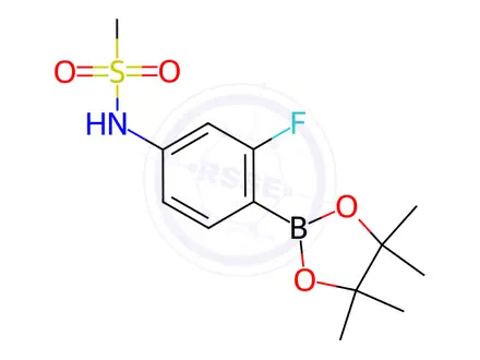 Chemical structure of N-[3-Fluoro-4-(4,4,5,5-tetramethyl-[1,3,2]dioxaborolan-2-yl)-phenyl]-methanesulfonamide