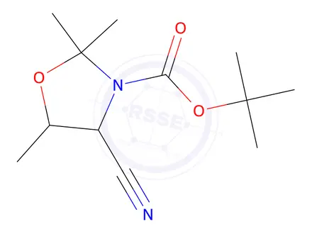 Chemical structure of tert-butyl 4-cyano-2,2,5-trimethyl-1,3-oxazolidine-3-carboxylate
