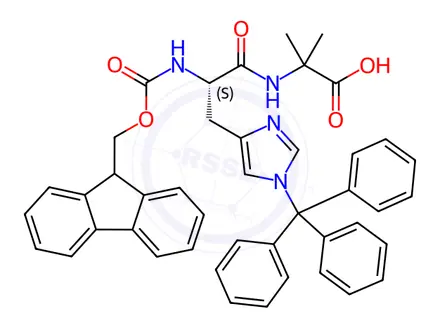 Chemical structure of Alanine, N-[(9H-fluoren-9-ylmethoxy)carbonyl]-1-(triphenylmethyl)-L-histidyl-2-methyl-