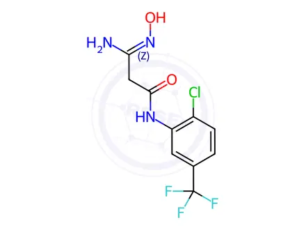 Chemical structure of N-[2-Chloro-5-(trifluoromethyl)phenyl]-2-[(Z)-N'-hydroxycarbamimidoyl]acetamide