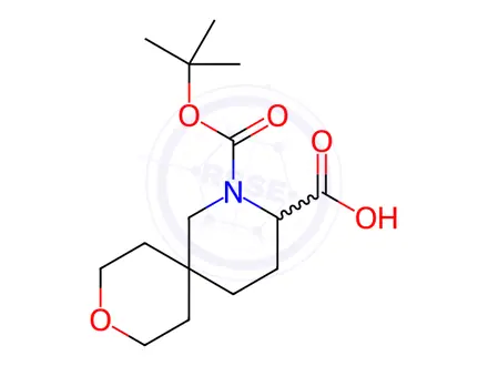 Chemical structure of 9-Oxa-2-azaspiro[5.5]undecane-2,3-dicarboxylic acid, 2-(1,1-dimethylethyl) ester