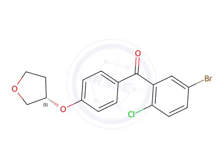 Chemical structure of (S)-(5-Bromo-2-chlorophenyl)(4-((tetrahydrofuran-3-yl)oxy)phenyl)methanone (BSC)