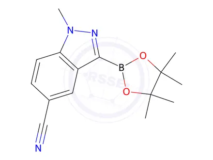 Chemical structure of 1-Methyl-3-(4,4,5,5-tetramethyl-1,3,2-dioxaborolan-2-yl)-indazole-5-carbonitrile