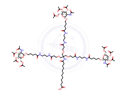 Chemical structure of 16-Oxa-13,20,24-triazanonacosanoic acid, 12,19,25-trioxo-14,14-bis[[3-oxo-3-[[3-[[1-oxo-5-[[3,4,6-tri-O-acetyl-2-(acetylamino)-2-deoxy-β-D-galactopyranosyl]oxy]pentyl]amino]propyl]amino]propoxy]methyl]-29-[[3,4,6-tri-O-acetyl-2-(acetylamino)-2-deoxy-β-D-galactopyranosyl]oxy]-