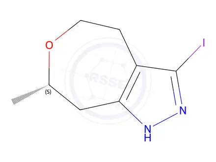 Chemical structure of (S)-3-iodo-7-methyl-4,5,7,8-tetrahydro-1H-oxepino[4,5-c]pyrazole