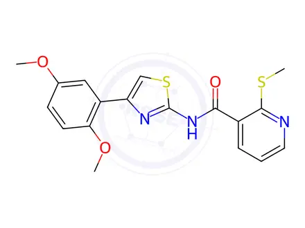 Chemical structure of N-(4-(2,5-Dimethoxyphenyl)thiazol-2-yl)-2-(methylthio)nicotinamide