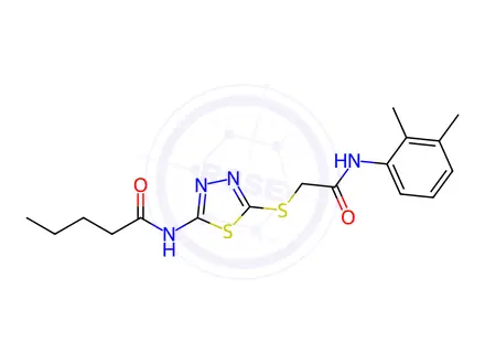Chemical structure of N-(5-((2-((2,3-Dimethylphenyl)amino)-2-oxoethyl)thio)-1,3,4-thiadiazol-2-yl)pentanamide