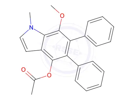 Chemical structure of 7-Methoxy-1-methyl-5,6-diphenyl-1H-indol-4-yl acetate