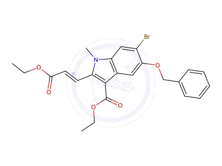 Chemical structure of (E)-Ethyl 5-(benzyloxy)-6-bromo-2-(3-ethoxy-3-oxoprop-1-en-1-yl)-1-methyl-1H-indole-3-carboxylate