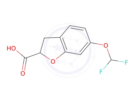Chemical structure of 6-(Difluoromethoxy)-2,3-dihydro-1-benzofuran-2-carboxylic Acid
