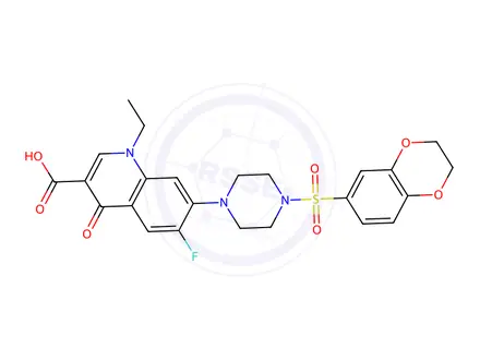 Chemical structure of 7-[4-[(2,3-Dihydro-1,4-benzodioxin-6-yl)sulfonyl]-1-piperazinyl]-1-ethyl-6-fluoro-1,4-dihydro-4-oxo-3-quinolinecarboxylic acid