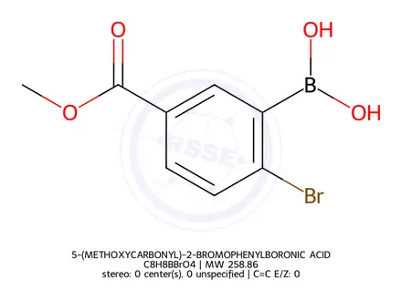 Chemical structure of (2-Bromo-5-(methoxycarbonyl)phenyl)boronic acid