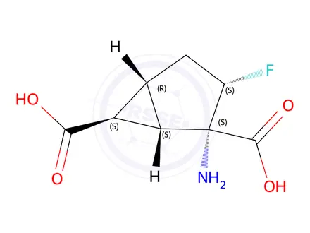 Chemical structure of Bicyclo[3.1.0]hexane-2,6-dicarboxylic acid, 2-amino-3-fluoro-, (1S,2S,3S,5R,6S)-(9CI)