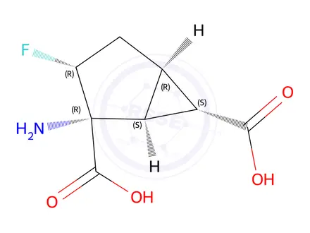 Chemical structure of Bicyclo[3.1.0]hexane-2,6-dicarboxylic acid, 2-amino-3-fluoro-, (1R,2S,3S,5S,6R)-rel-(9CI)