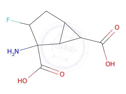 Chemical structure of (1R,2R,3R,5S,6R)-2-Amino-3-Fluorobicyclo[3.1.0]Hexane-2,6-Dicarboxylic Acid