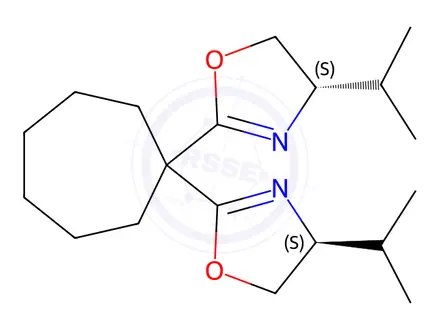 Chemical structure of (4S,4'S)-2,2'-(Cycloheptane-1,1-diyl)bis(4-isopropyl-4,5-dihydrooxazole)