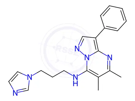 Chemical structure of N-(3-(1H-Imidazol-1-yl)propyl)-5,6-dimethyl-3-phenylpyrazolo[1,5-a]pyrimidin-7-amine