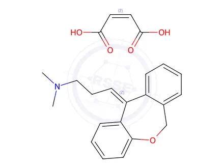 Chemical structure of (Z)-3-(dibenzo[b,e]oxepin-11(6H)-ylidene)-N,N-dimethylpropan-1-amine maleate