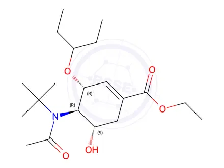 Chemical structure of (3R,4R,5S)-ethyl 4-(N-(tert-butyl)acetamido)-5-hydroxy-3-(pentan-3-yloxy)cyclohex-1-enecarboxylate
