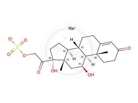 Chemical structure of hydrocortisone 21-(sodium sulphate)