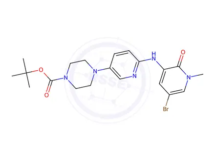 Chemical structure of tert-Butyl 4-(6-((5-bromo-1-methyl-2-oxo-1,2-dihydropyridin-3-yl)amino)pyridin-3-yl)piperazine-1-carboxylate