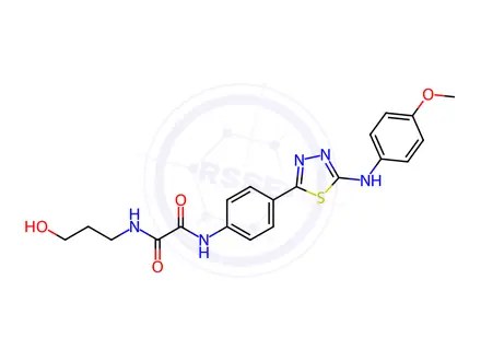 Chemical structure of N1-(3-Hydroxypropyl)-N2-[4-[5-[(4-methoxyphenyl)amino]-1,3,4-thiadiazol-2-yl]phenyl]ethanediamide