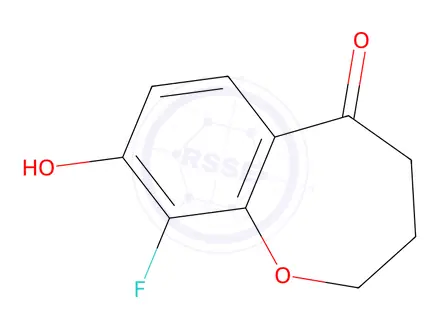 Chemical structure of 9-Fluoro-8-hydroxy-3,4-dihydrobenzo[b]oxepin-5(2H)-one