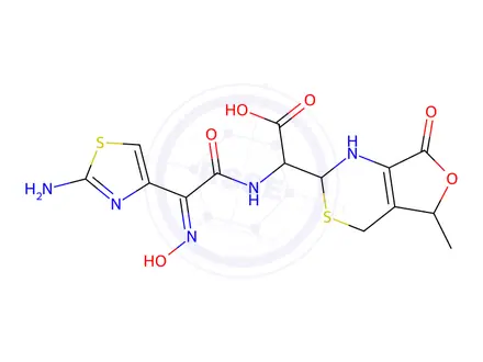 Chemical structure of 2(R)-2-[(Z)-2-(2-Aminothiazol-4-yl)-2-(hydroxyimino)acetamido]-2-[(2RS,5RS)-5-methyl-7-oxo-2,4,5,7-tetrahydro-1H-furo[3,4-d][1,3]thiazin-2-yl]acetic Acid