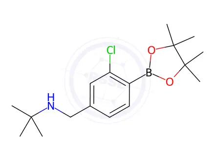 Chemical structure of N-(3-Chloro-4-(4,4,5,5-tetramethyl-1,3,2-dioxaborolan-2-yl)benzyl)-2-methylpropan-2-amine