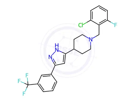 Chemical structure of 1-(2-chloro-6-fluorobenzyl)-4-{5-[3-(trifluoromethyl)phenyl]-1H-pyrazol-3-yl}piperidine