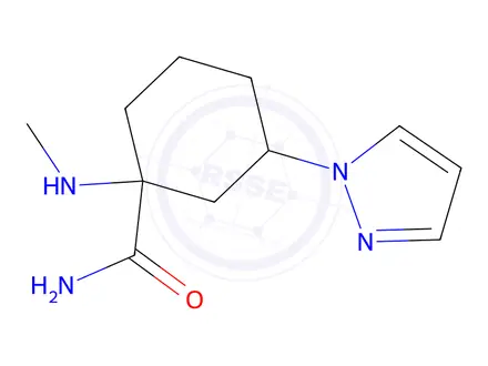 Chemical structure of 1-(Methylamino)-3-(1h-pyrazol-1-yl)cyclohexane-1-carboxamide