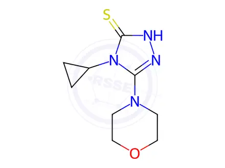 Chemical structure of 4-cyclopropyl-5-morpholin-4-yl-4H-1,2,4-triazole-3-thiol