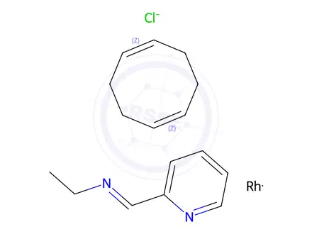 Chemical structure of Chloride[(1,2,5,6-η)-1,5-cyclooctadiene][N-(2-pyridinylmethylene)ethanamine-N,N']rhodium(1+)