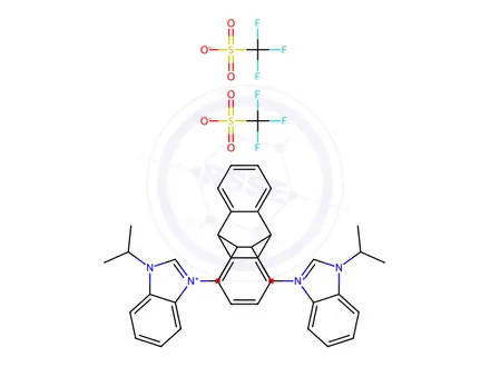 Chemical structure of 11,12-Bis[N-(i-propyl)-1H-benzimidazolium-3-methylene]-9,10-dihydro-9,10-ethanoanthracene bis(trifluoromethanesulfonate)